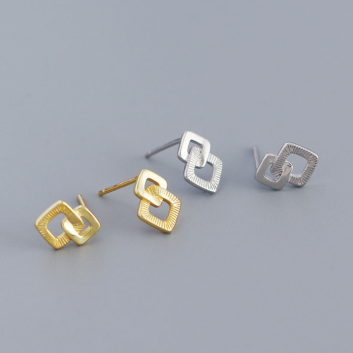 Geometry Double Hollow Square Cross 925 Sterling Silver Stud Earrings