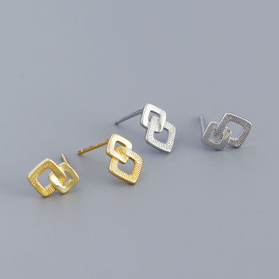 Geometry Double Hollow Square Cross 925 Sterling Silver Stud Earrings