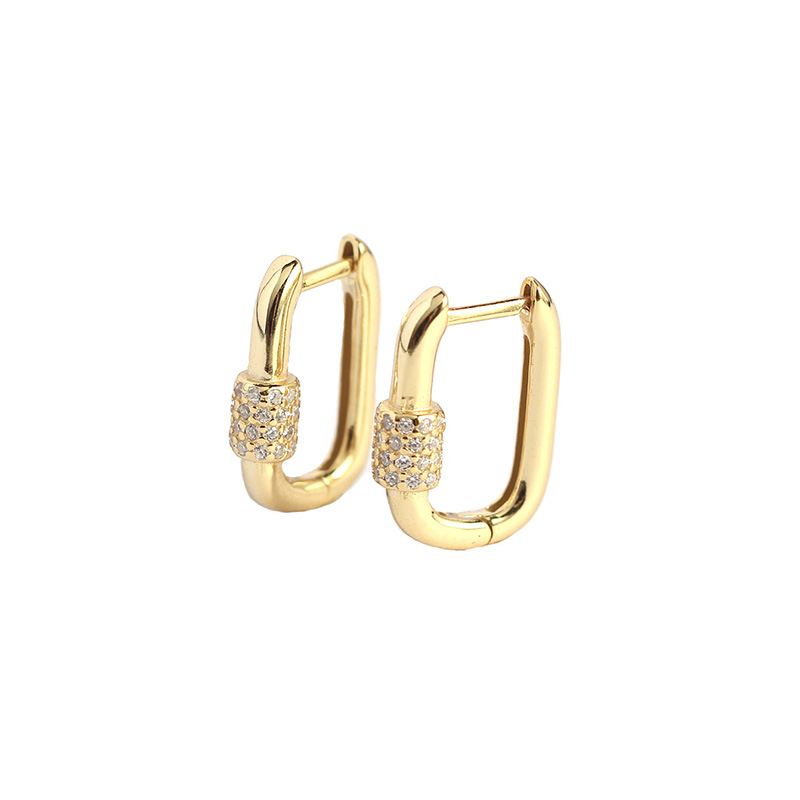 Geometry U Shape CZ Cylinder 925 Sterling Silver Hoop Earrings