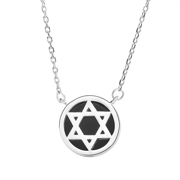 Party Black Natural Agate Mother of Shell Six Pointed Star 925 Sterling Silver Necklace