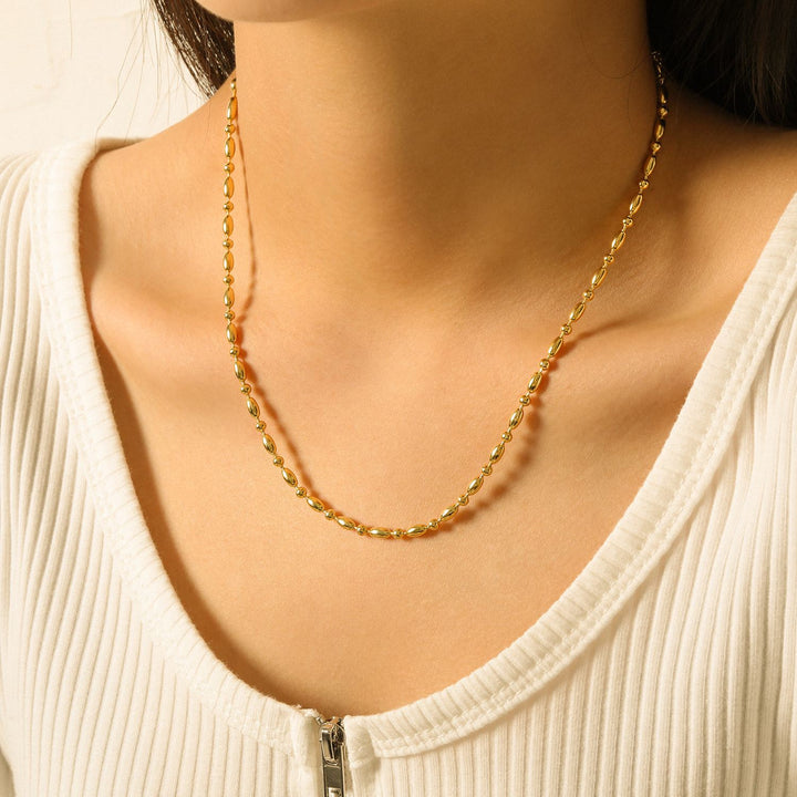 Simple Ellipse Round Beads 925 Sterling Silver Choker Necklace