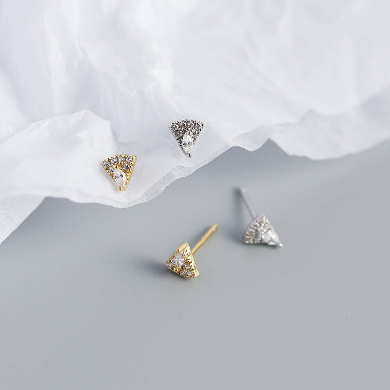 Geometry Micro Setting Triangle Fan 925 Sterling Silver Stud Earrings