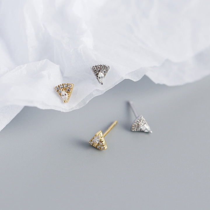 Geometry Micro Setting Triangle Fan 925 Sterling Silver Stud Earrings