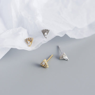 Geometry Micro Setting Triangle Fan 925 Sterling Silver Stud Earrings