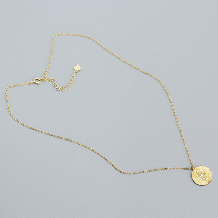 Modern Snake Animal Round Coin 925 Sterling Silver Necklace