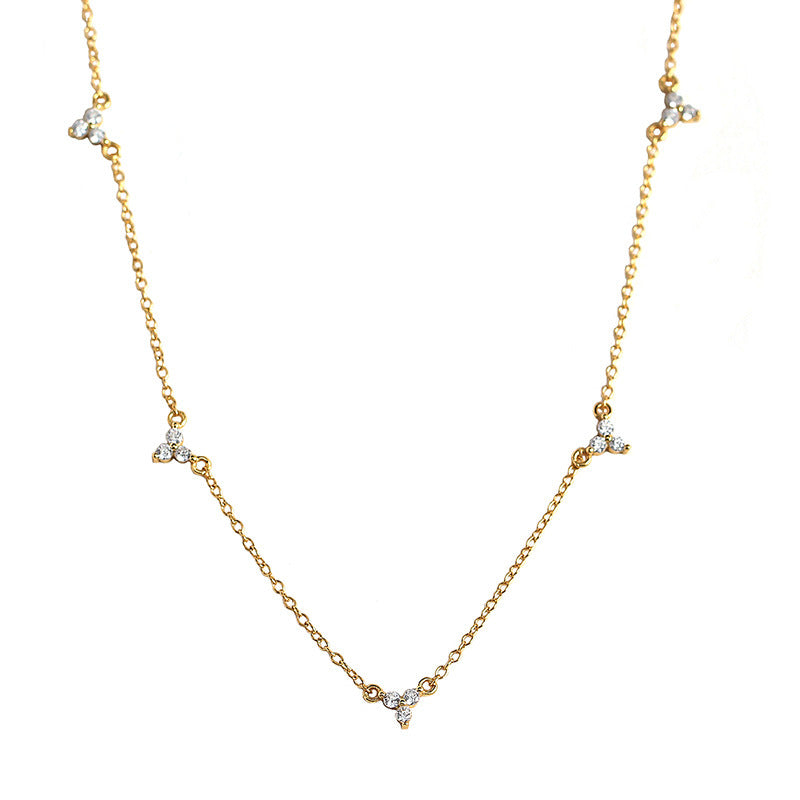 Simple CZ Three Leaf Clovers 925 Sterling Silver Necklace