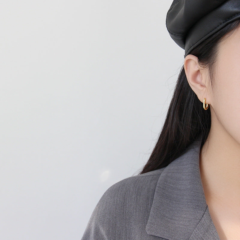 S925 sterling silver earrings with retro oval rings and circular ear buckles plated with gold and silver earrings