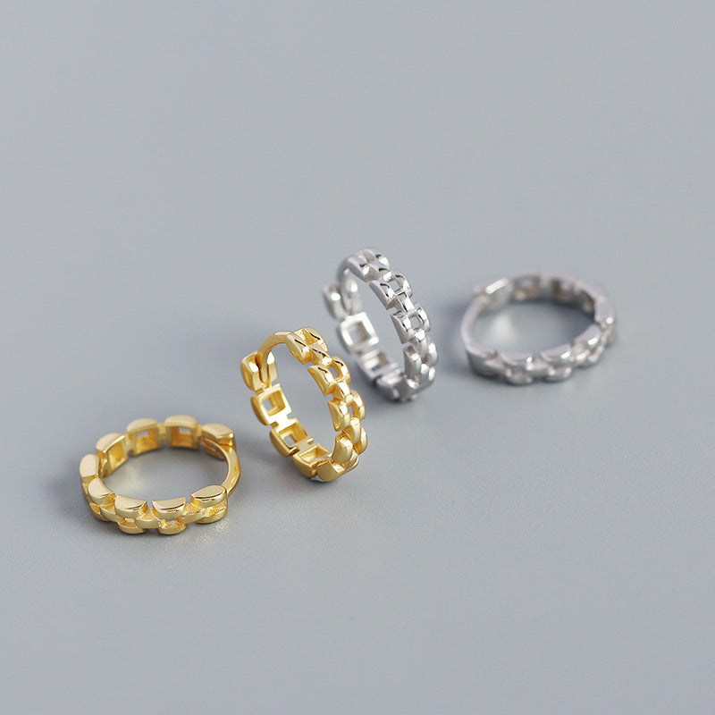 Fashion Watchband 925 Sterling Silver Huggie Hoop Earrings