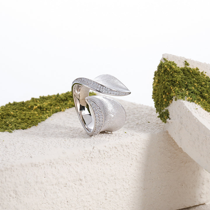 Fashion Irregular CZ Border Geometry 925 Sterling Silver Adjustable Ring