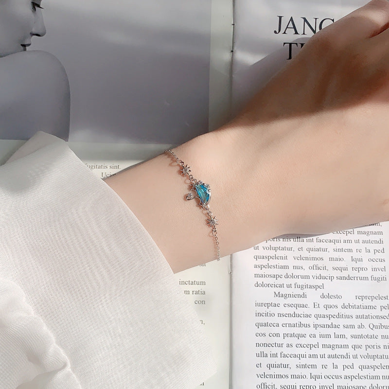 Dainty Blue Umbrella Bracelet 925 Silver - Cute CZ Charm Bracelet Gift for Women
