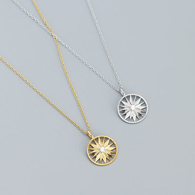 Holiday CZ Sunshine Awn Star 925 Sterling Silver Necklace