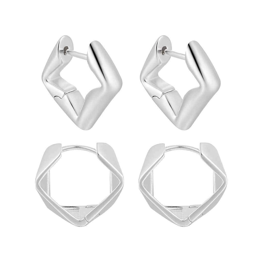Minimalism Irregular Geometry Square 925 Sterling Silver Hoop Earrings