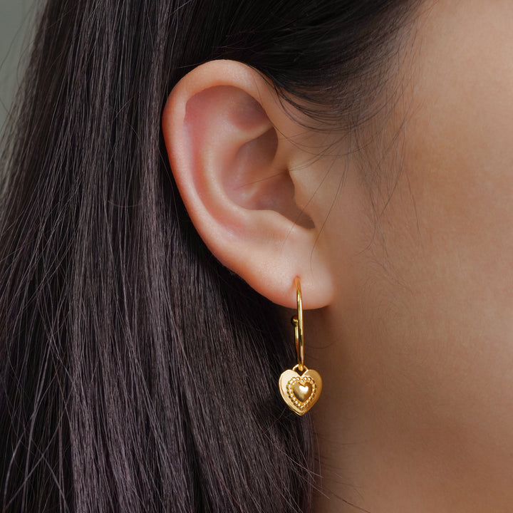 Two Ways Wear Girl Pink  Heart 925 Sterling Silver Dangling Earrings