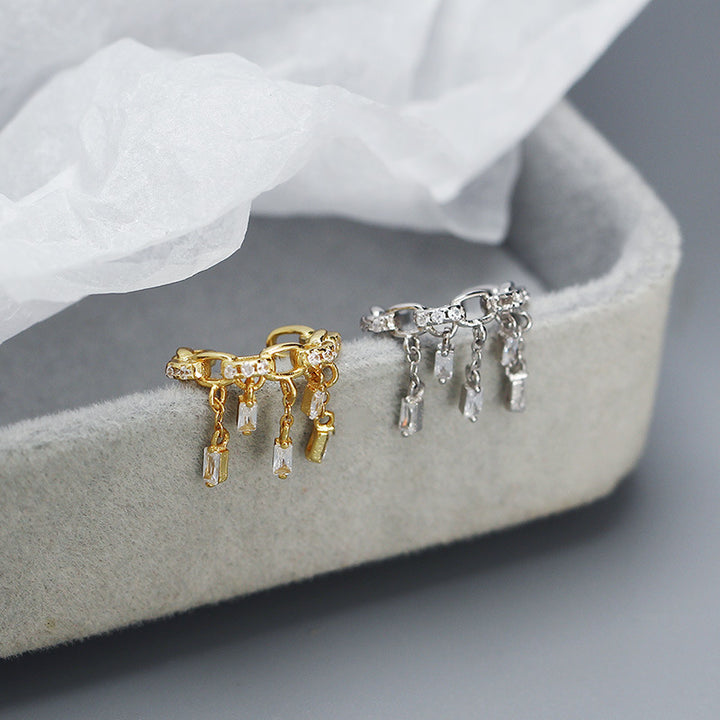 Fashion CZ Hollow Chain Tassels 925 Sterling Silver Non-Pierced Earring(Single)