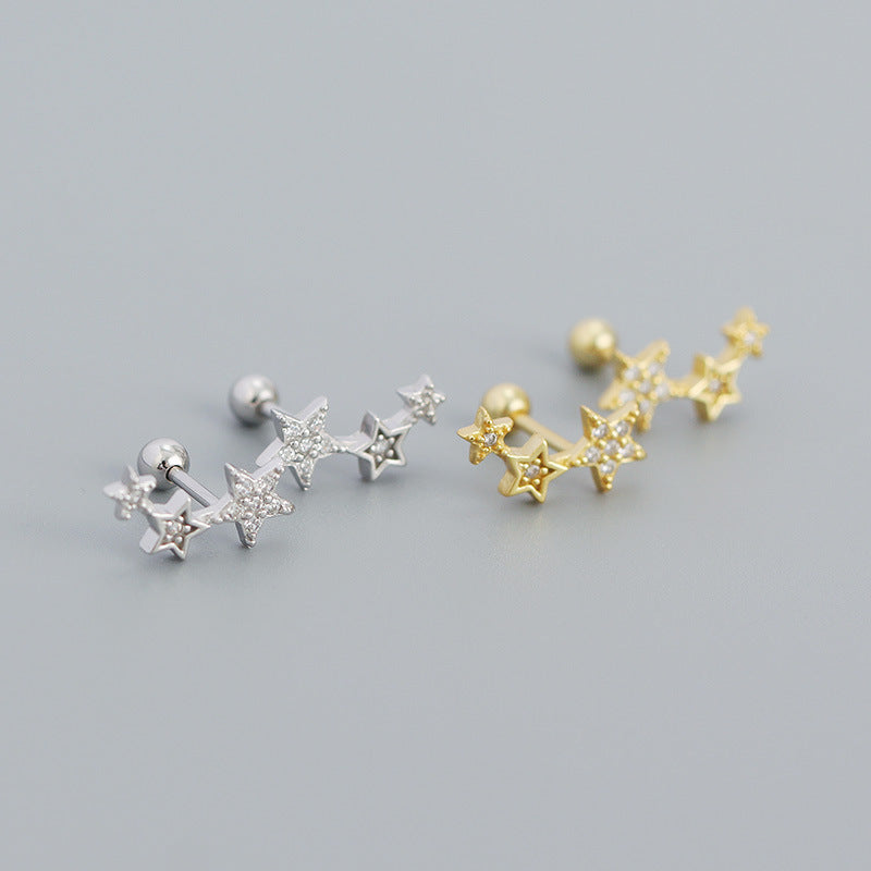 New Shining CZ Stars 925 Sterling Silver Stud Earrings