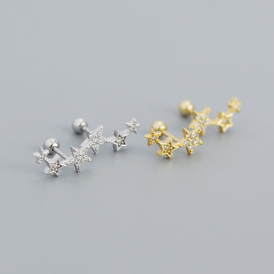 New Shining CZ Stars 925 Sterling Silver Stud Earrings
