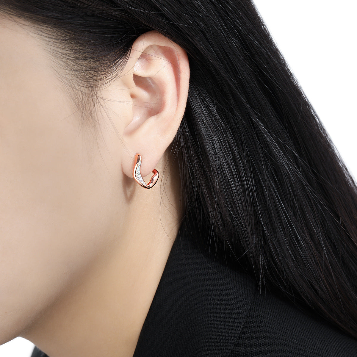 Casual Micro Setting CZ Irregular Circle 925 Sterling Silver Hoop Earrings