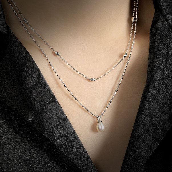 Simple Geometry Oval Beads 925 Sterling Silver Necklace