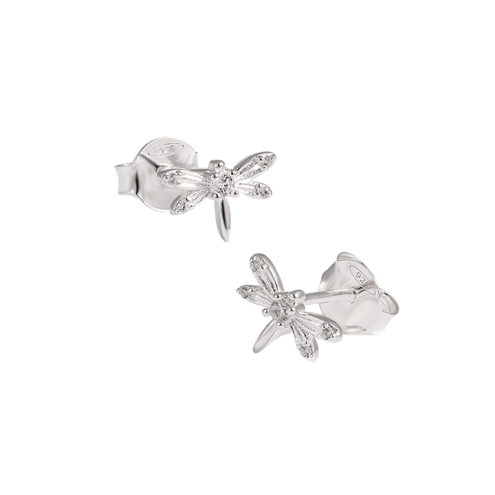 Holiday Flying CZ Dragonfly 925 Sterling Silver Stud Earrings