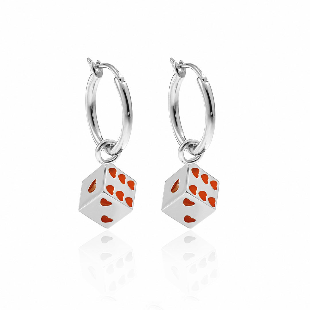 Women Fine Jewelry Trendy 925 Pure Silver Fashion Red Hearts Geometry Cubic Dice Dangling Earrings