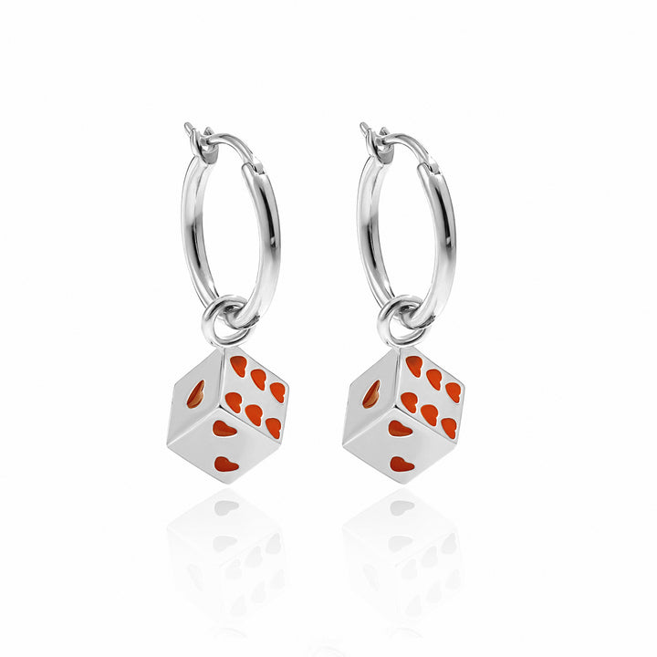 Women Fine Jewelry Trendy 925 Pure Silver Fashion Red Hearts Geometry Cubic Dice Dangling Earrings