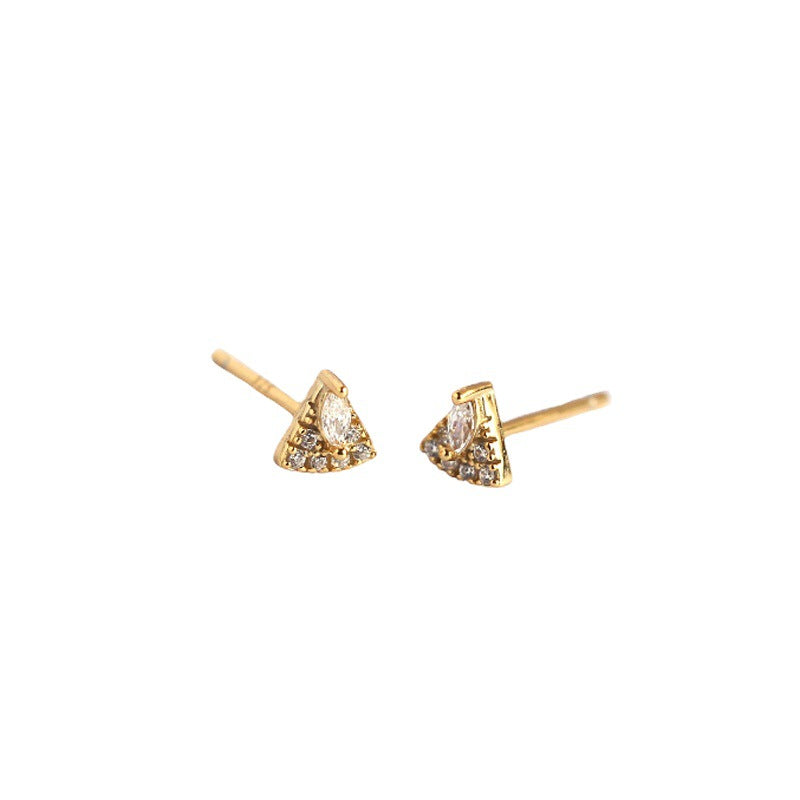 Geometry Micro Setting Triangle Fan 925 Sterling Silver Stud Earrings