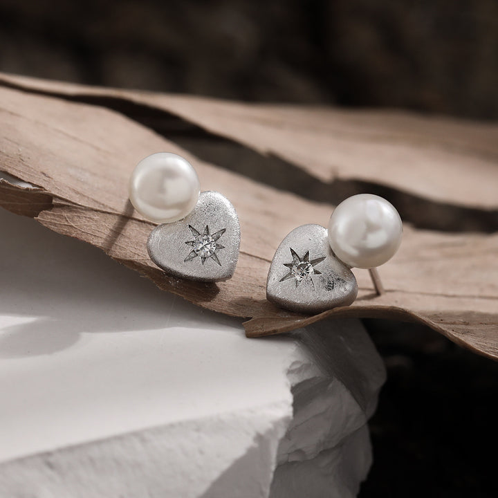 Bridesmaid Shell Pearls Star Heart 925 Sterling Silver Stud Earrings