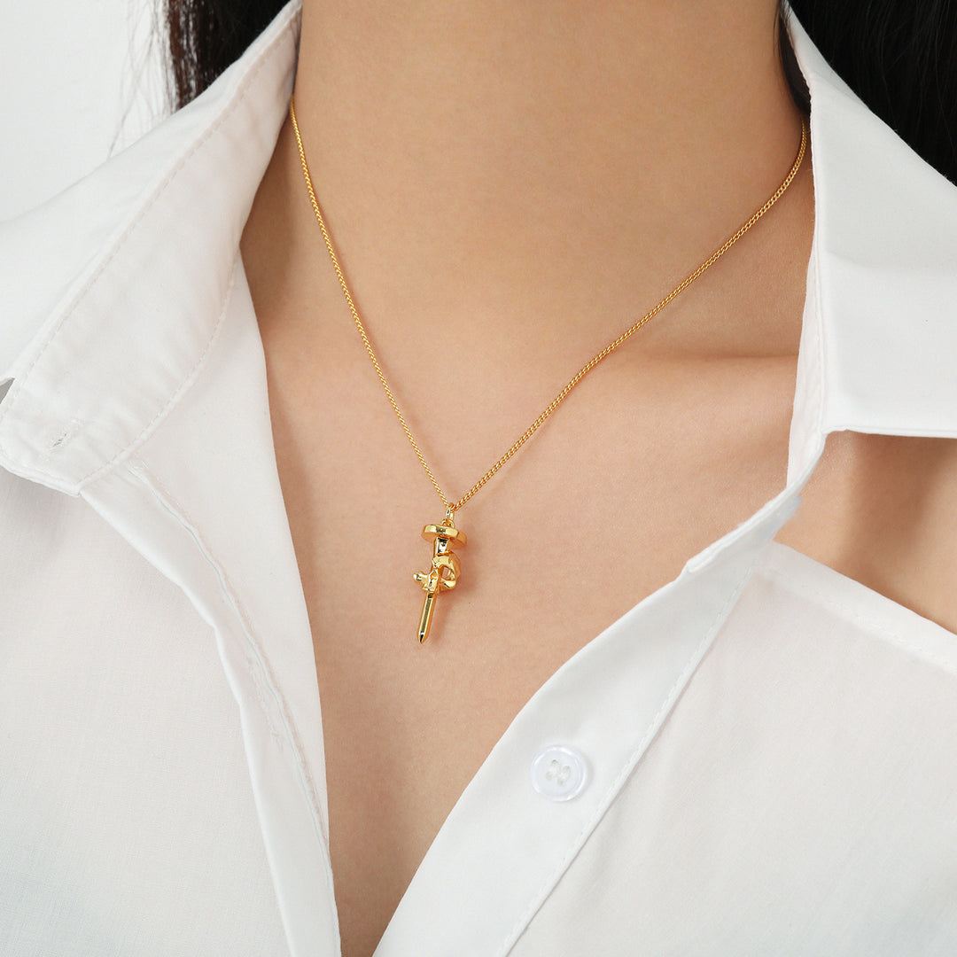 Gothic Skull Necklace 925 Sterling Silver - Skull Dagger Pendant Unisex Rock Style