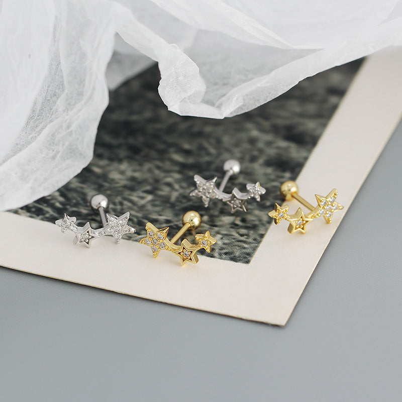 New Shining CZ Stars 925 Sterling Silver Stud Earrings