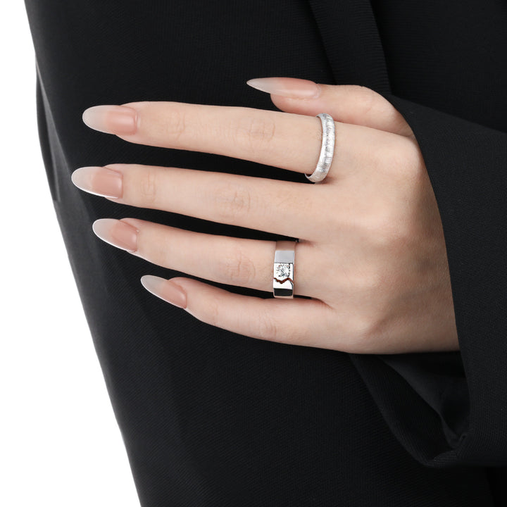 Men's Irregular Borken Pattern CZ 925 Sterling Silver Adjustable Ring