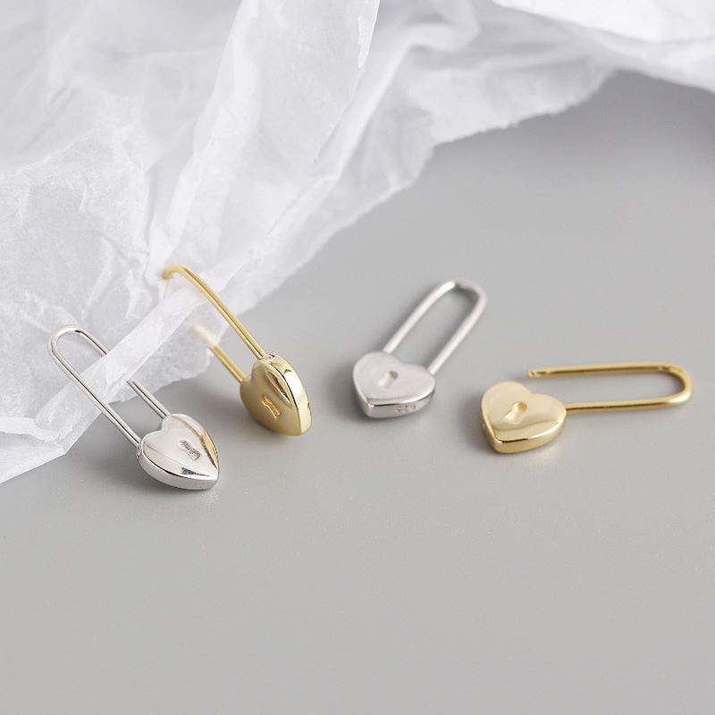 Fashion Heart Lock 925 Sterling Silver Hoop Earrings