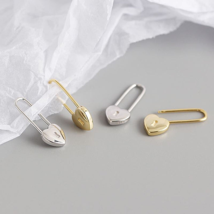 Fashion Heart Lock 925 Sterling Silver Hoop Earrings