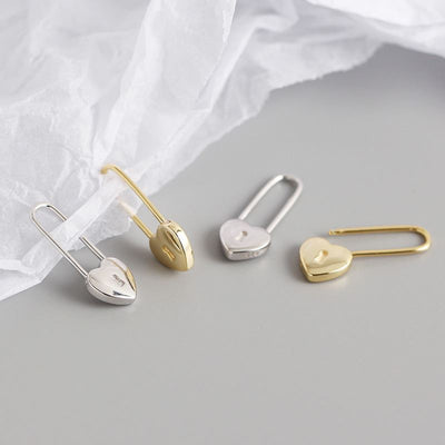 Fashion Heart Lock 925 Sterling Silver Hoop Earrings