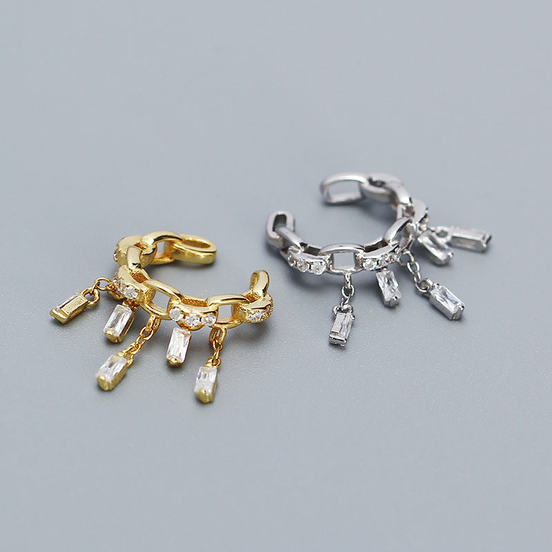 Fashion CZ Hollow Chain Tassels 925 Sterling Silver Non-Pierced Earring(Single)