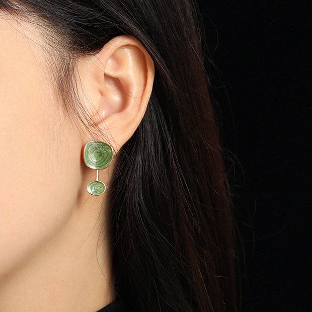 Irregular Green Epoxy Geometry 925 Sterling Gold Dangling Earrings