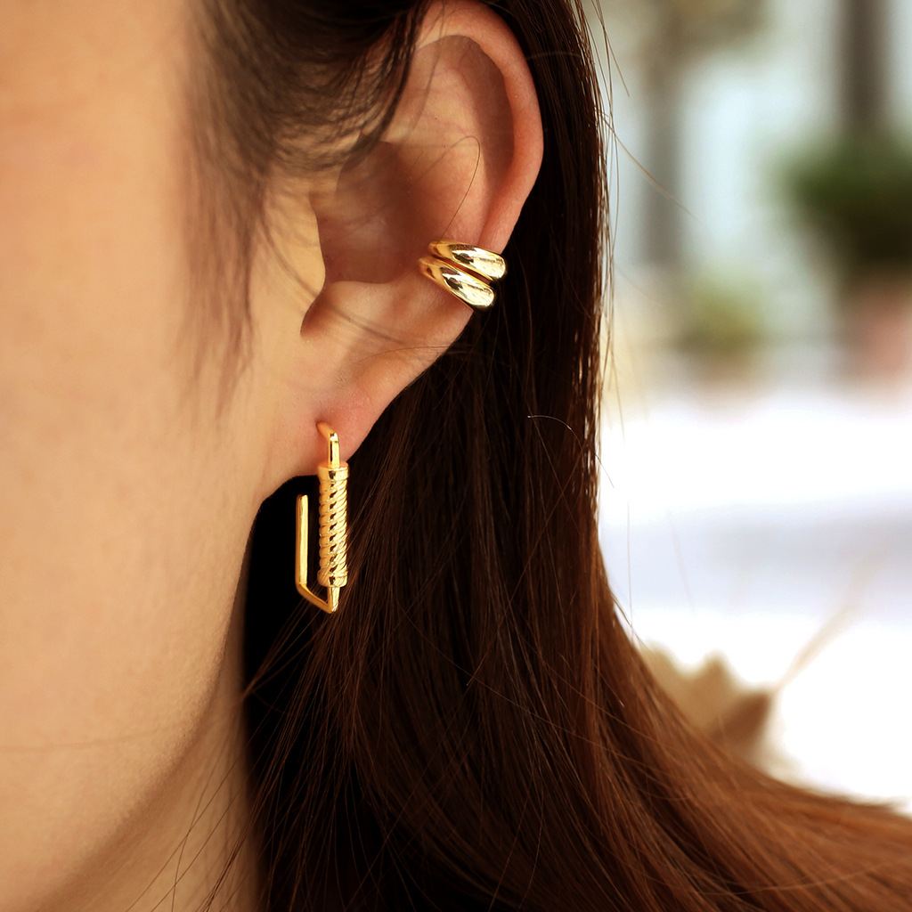 Modern Geometry Roman Architecture 925 Sterling Gold Dangling Earrings