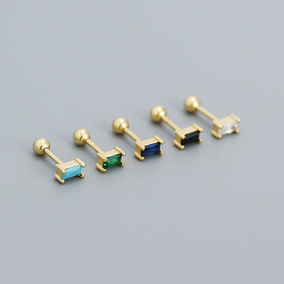 Geometry Mini CZ Rectangle Turquoise 925 Sterling Silver Stud Earrings