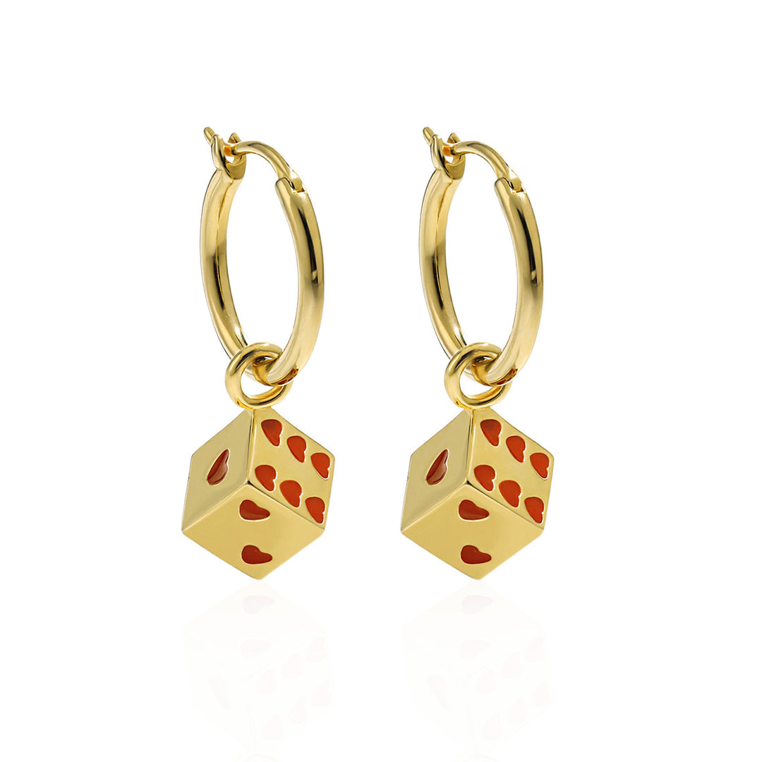 Women Fine Jewelry Trendy 925 Pure Silver Fashion Red Hearts Geometry Cubic Dice Dangling Earrings