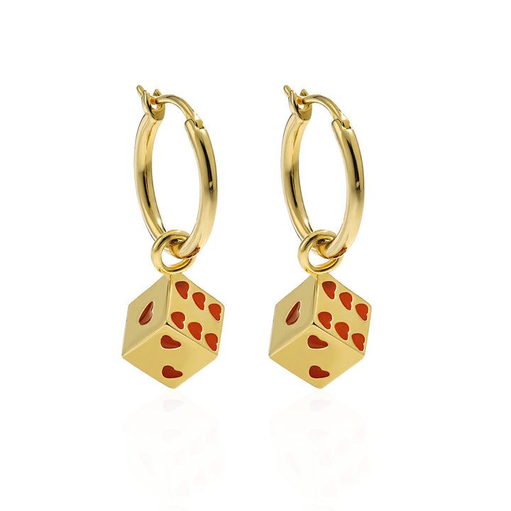 Women Fine Jewelry Trendy 925 Pure Silver Fashion Red Hearts Geometry Cubic Dice Dangling Earrings