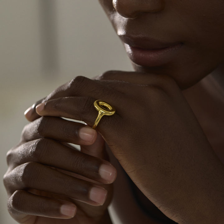 Women Daily Wear Chic 999 Pure Silver Casual Gold Round Doughnut Electroforming Adjustable Statement Ring