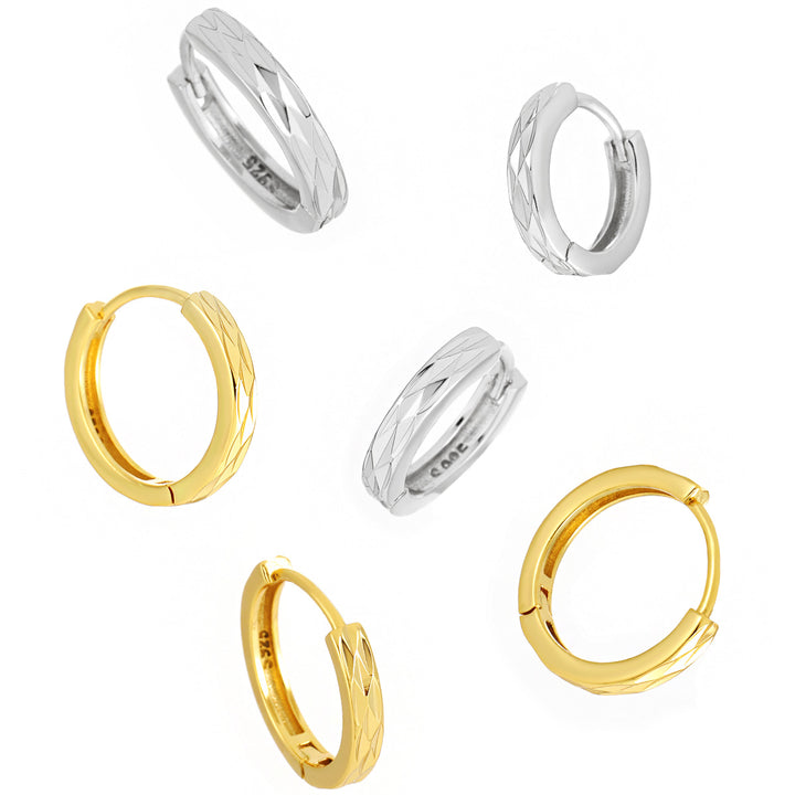 Simple Rhombu Pattern Circle 925 Sterling Silver Hoop Earrings