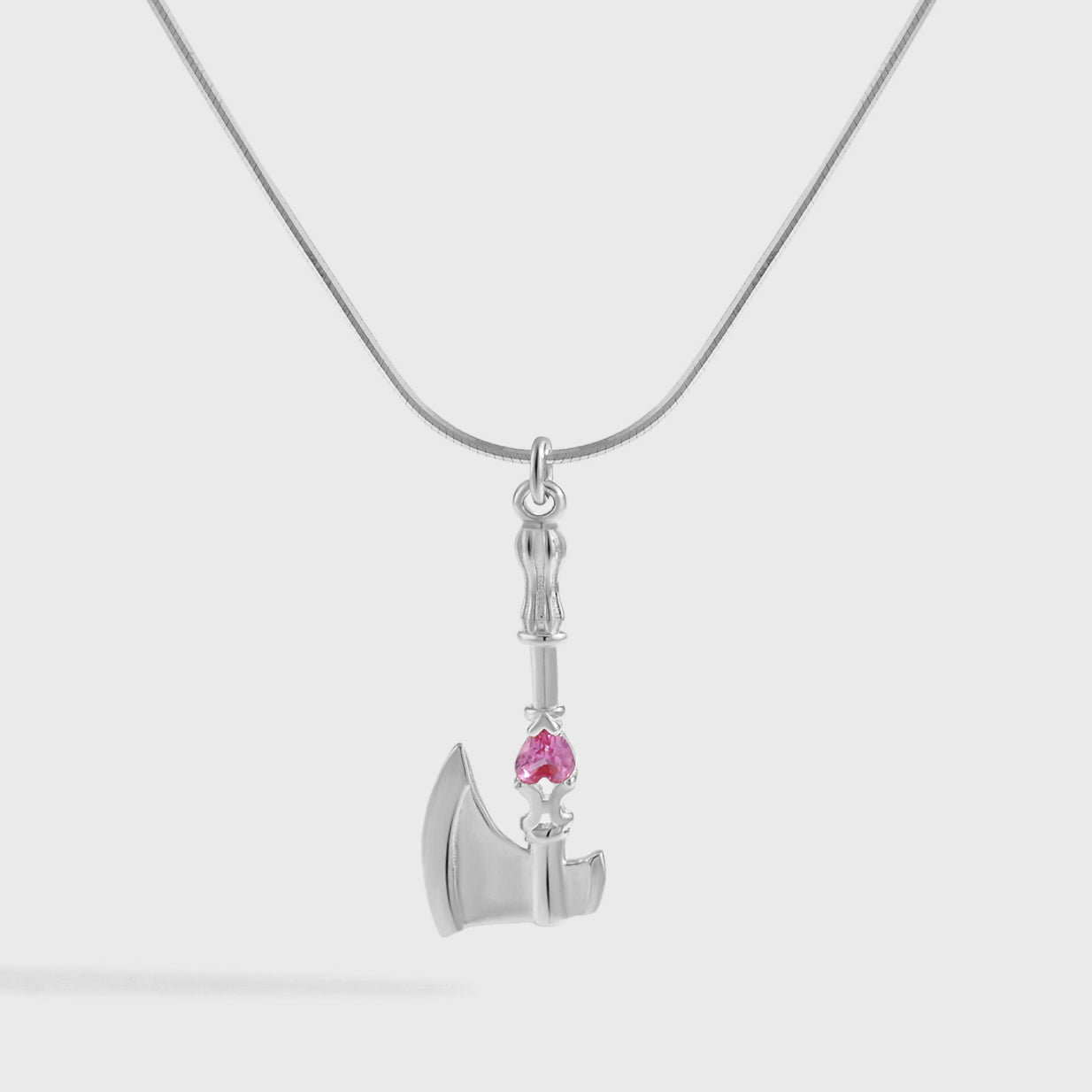 Trendy Fine Jewelry Women’s Classic Red Heart CZ Axe Shape 925 Sterling Silver Necklace