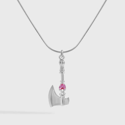 Trendy Fine Jewelry Women’s Classic Red Heart CZ Axe Shape 925 Sterling Silver Necklace