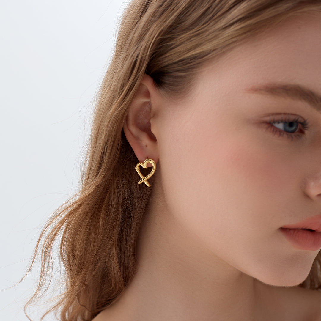 Honey Moon Hollow Heart 999 Sterling Silver Romantic Fine Jewelry Women’s Stud Earrings