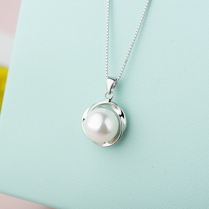 Fashion Gold/White Shell Pearl 925 Sterling Silver Twisted Pendant