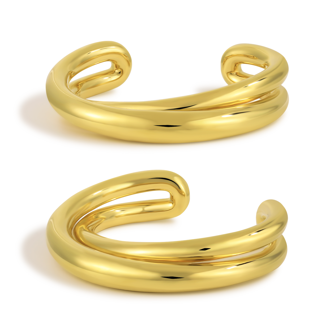 Classic Irregular Double Layers Cross 999 Sterling Silver Open Cuff Bracelet