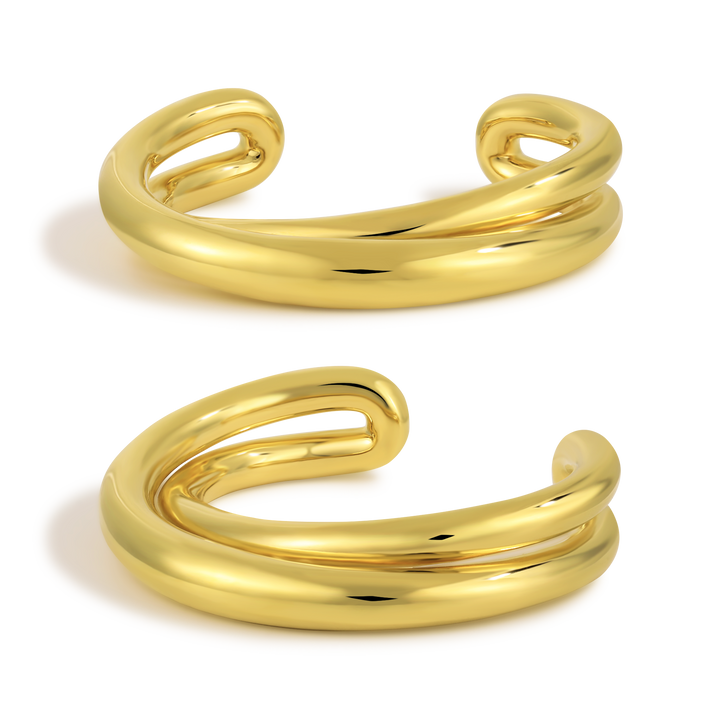 Classic Irregular Double Layers Cross 999 Sterling Silver Open Cuff Bracelet