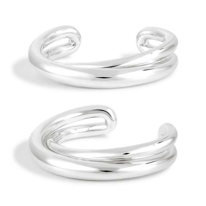 Classic Irregular Double Layers Cross 999 Sterling Silver Open Cuff Bracelet