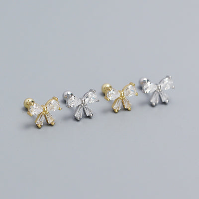 Cute CZ Bow-Knot 925 Sterling Silver Screw Stud Earrings