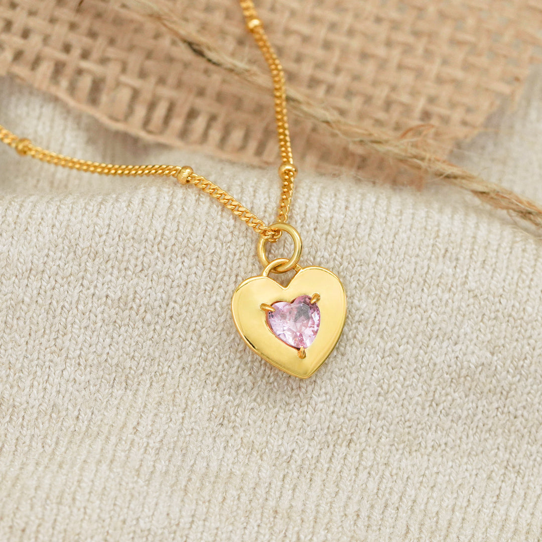 Dual Two Sides Wearing Styles Pink CZ Heart 925 Sterling Silver Necklace